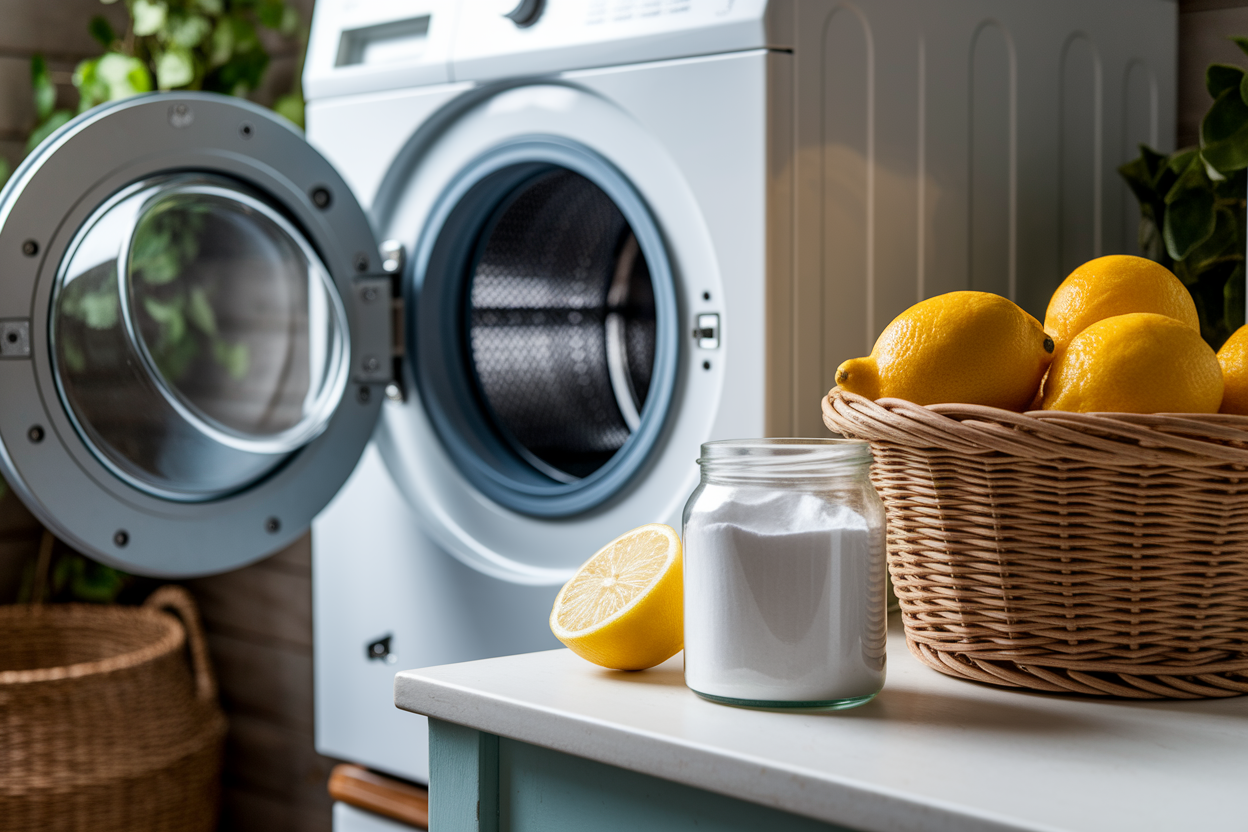 buanderie-machine-ouverte-citrons-bicarbonate
