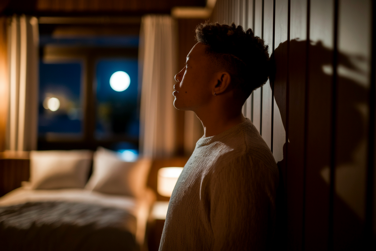 chambre-nuit-personne-attentive-mur-bois