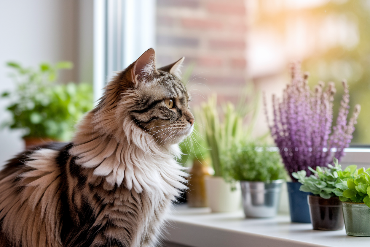 chat-fourrure-fenetre-herbes