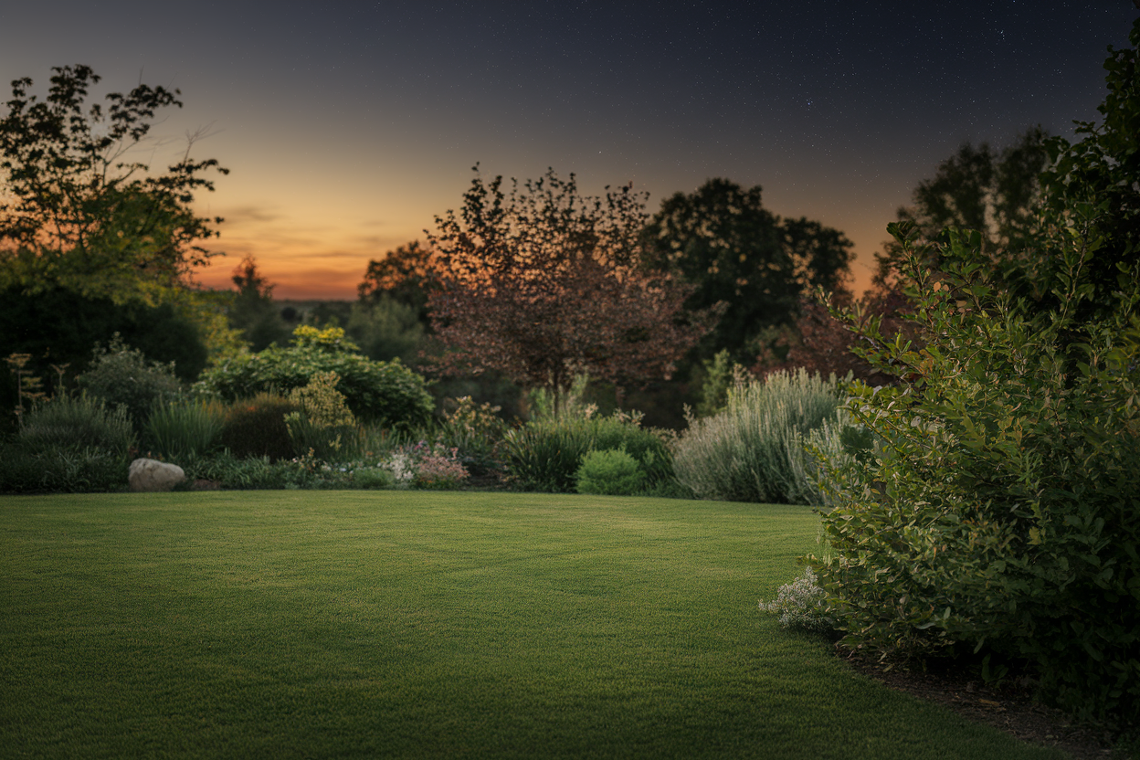 jardin-crepuscule-pelouse-arbres-etoiles