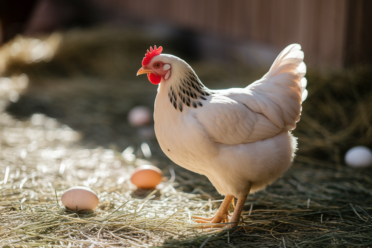 poule-curieuse-ferme-paille-oeufs
