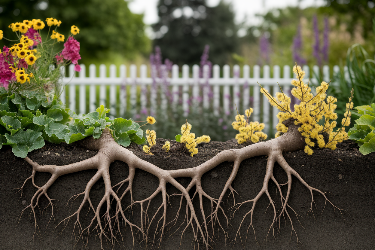 racines-mimosa-jardin-fleuri-cloture