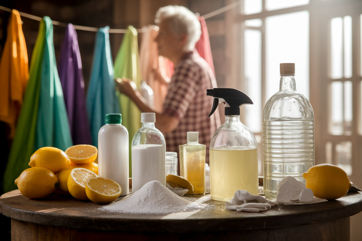 table-bois-ingredients-linge-colore