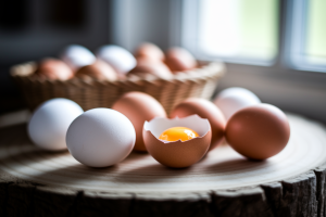 table-bois-oeufs-casses-panier